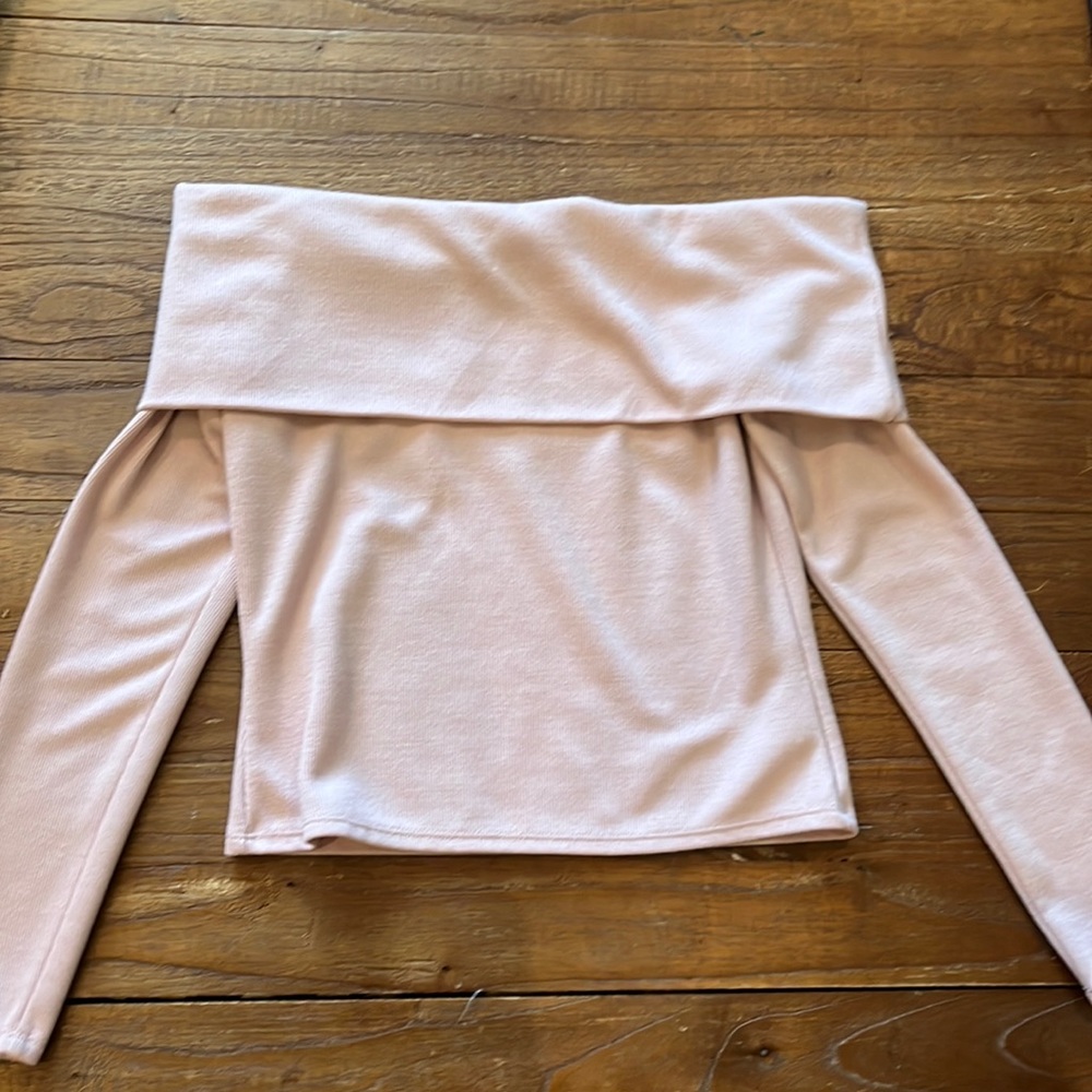 off the shoulder pink cropped sweater